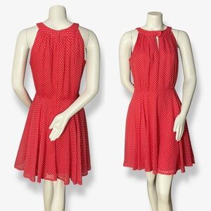 Vintage Polka Dot Dress Handmade Red White Cut-Out Circle Skirt Sleeveless Lined